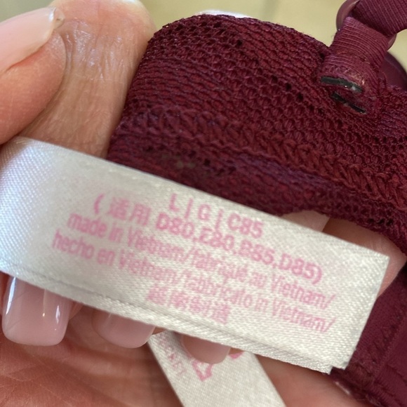 PINK By Victoria's Secret Bralette Womens L Wireless padded Lace Push Up Maroon - Picture 9 of 10